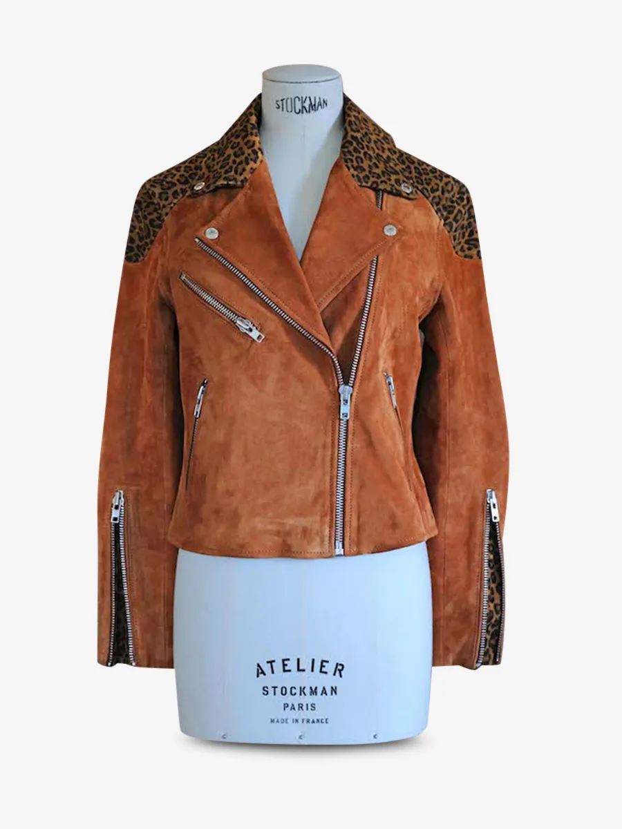 leather women jacket perfecto Leopard,Brown - LePerfecto Leopard Light Brown Cognac | PAUL MARIUS