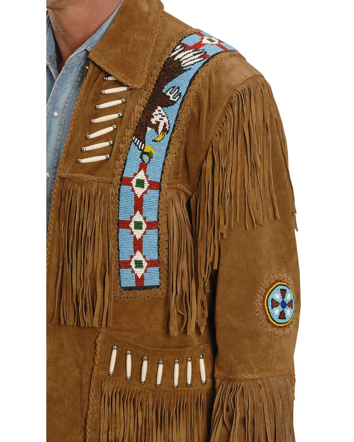 Liberty Wear Eagle Bead Fringed Suede Leather Jacket