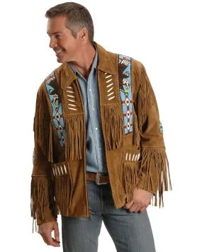 Liberty Wear Eagle Bead Fringed Suede Leather Jacket