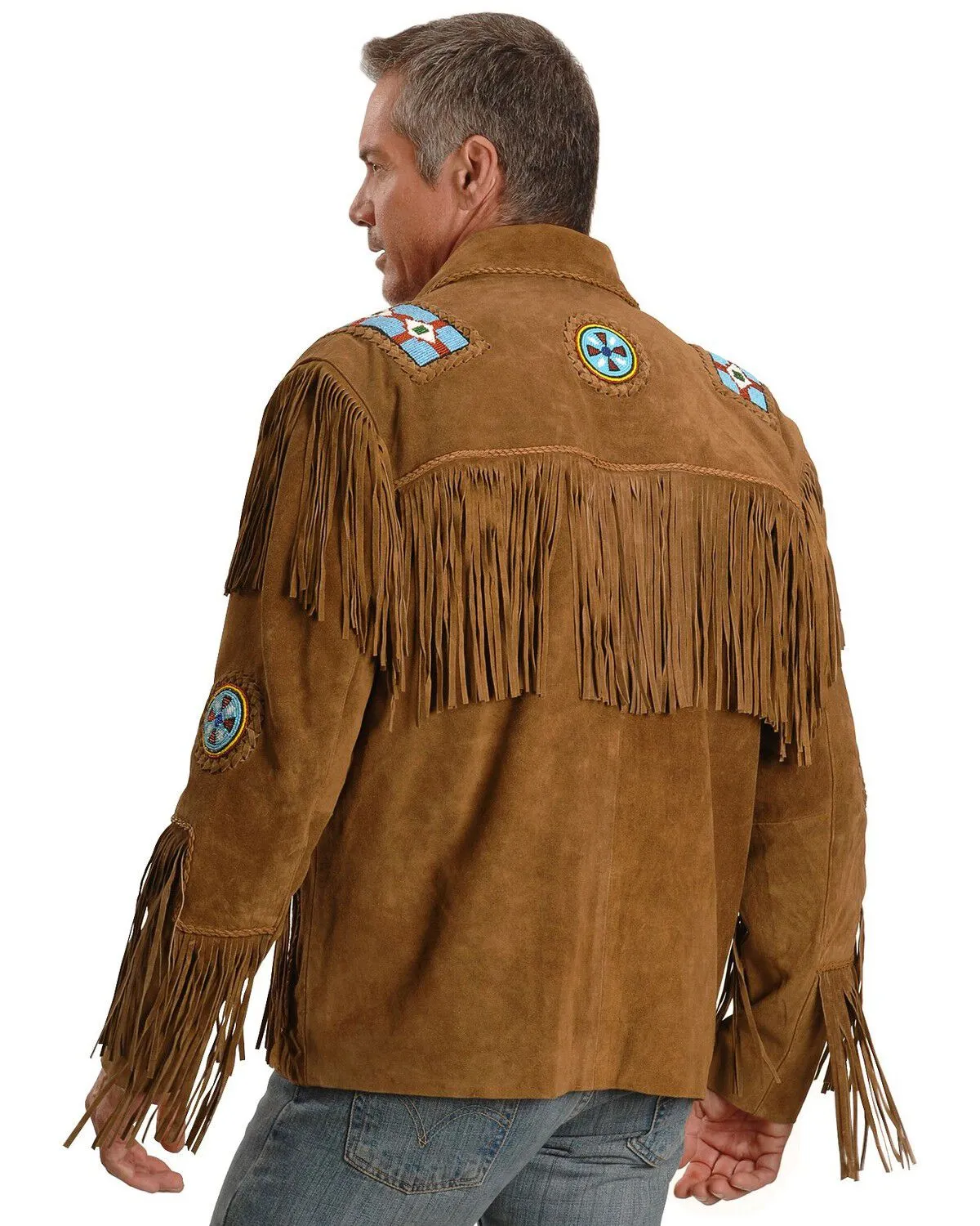 Liberty Wear Eagle Bead Fringed Suede Leather Jacket