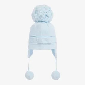 Light Blue Knitted Cotton Pom-Pom Hat