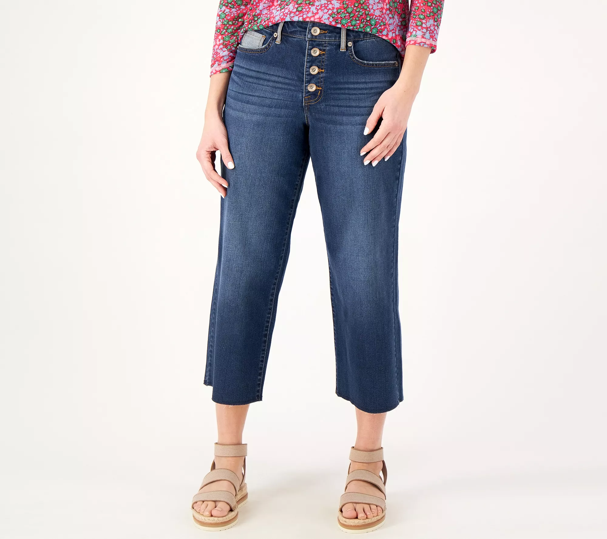 LOGO by Lori Goldstein Petite Wide Leg Jeans with Button Fly