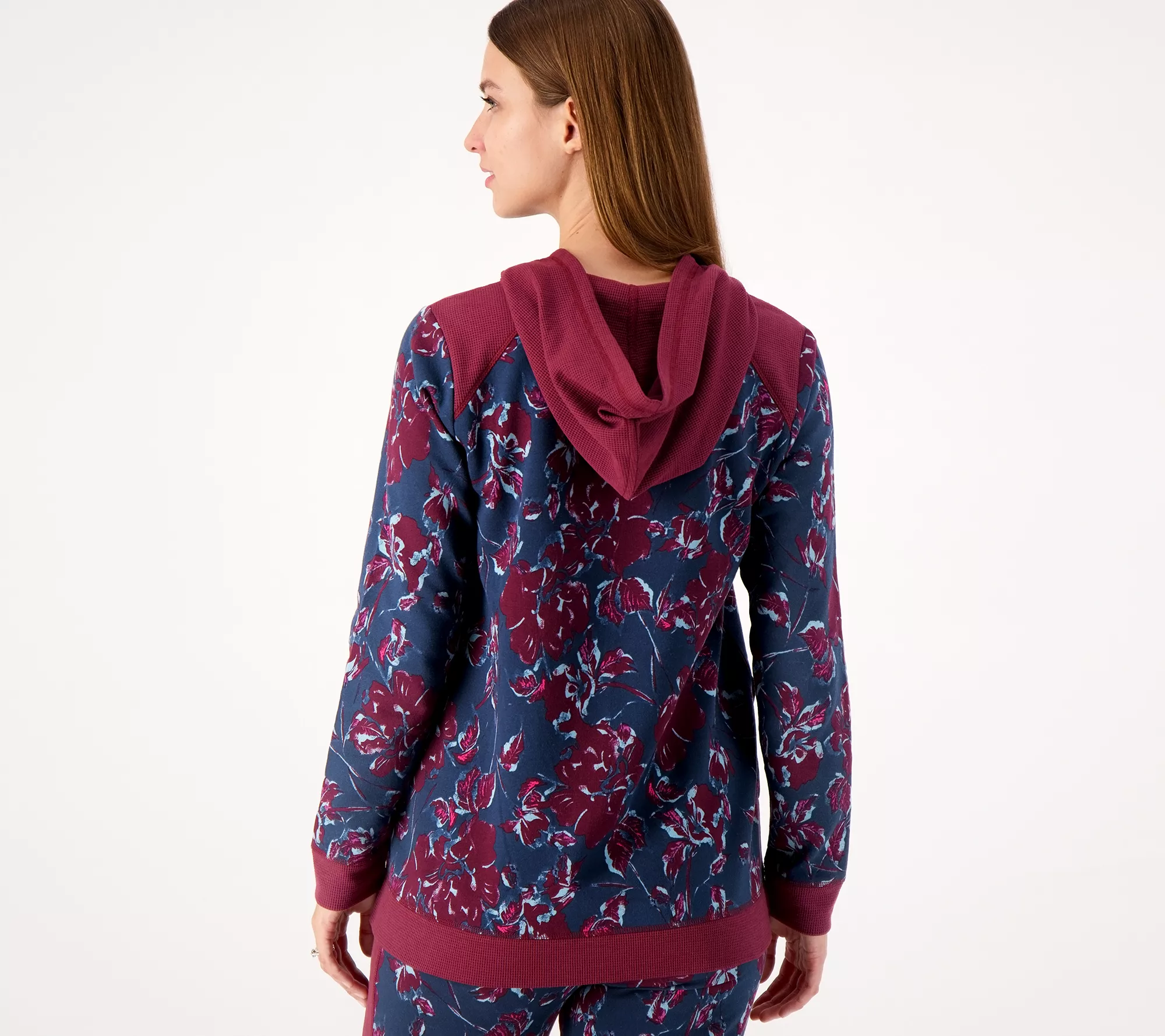 LOGO Lounge by Lori Goldstein Floral Printed Zip Front Hoodie