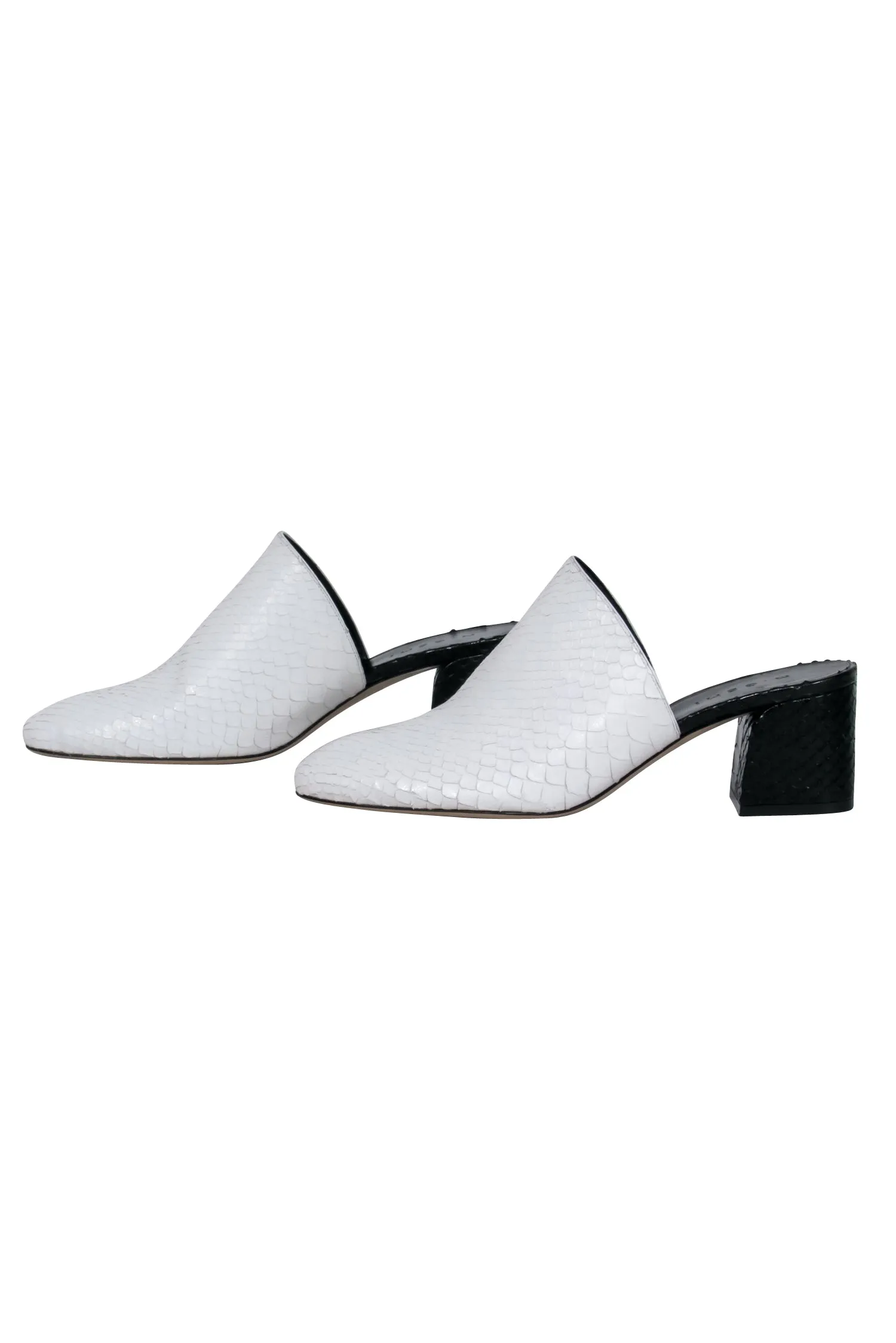 M. Gemi - White & Black Snake Textured Mule Shoes Sz 10