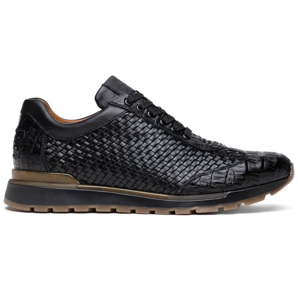 Marco Di Milano Roma Caiman Crocodile Woven Sneakers Black