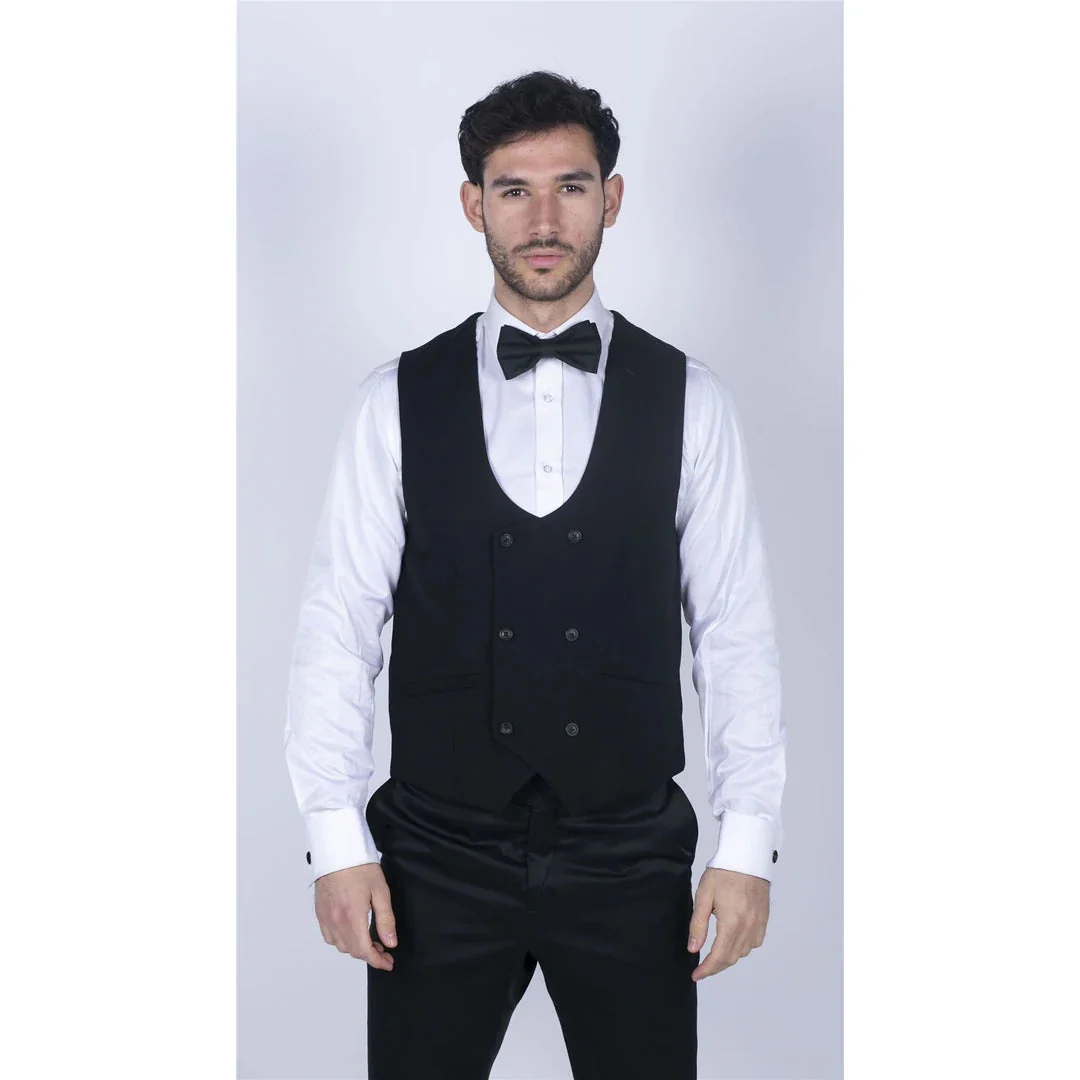 Marco - Men's Double Breasted Scoop Black Waistcoat