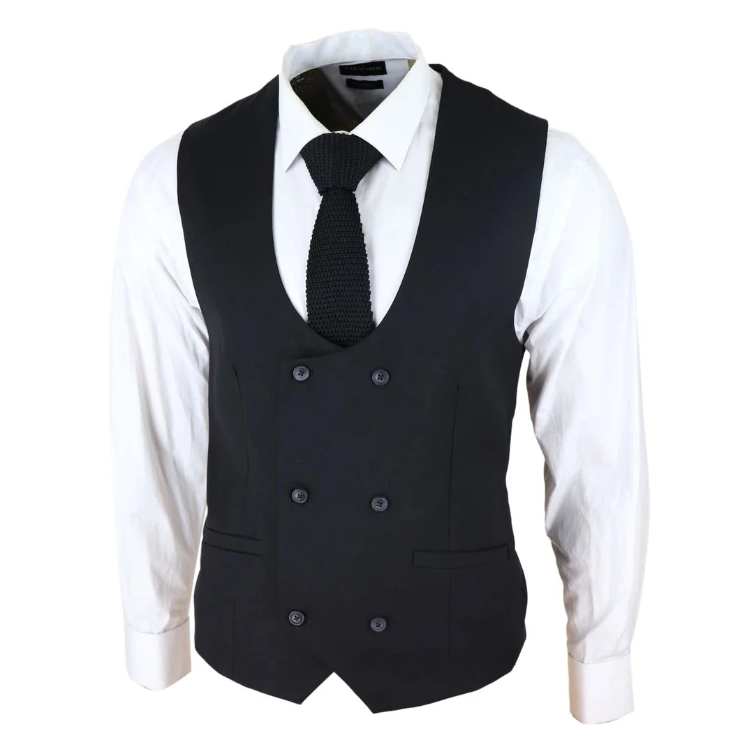 Marco - Men's Double Breasted Scoop Black Waistcoat