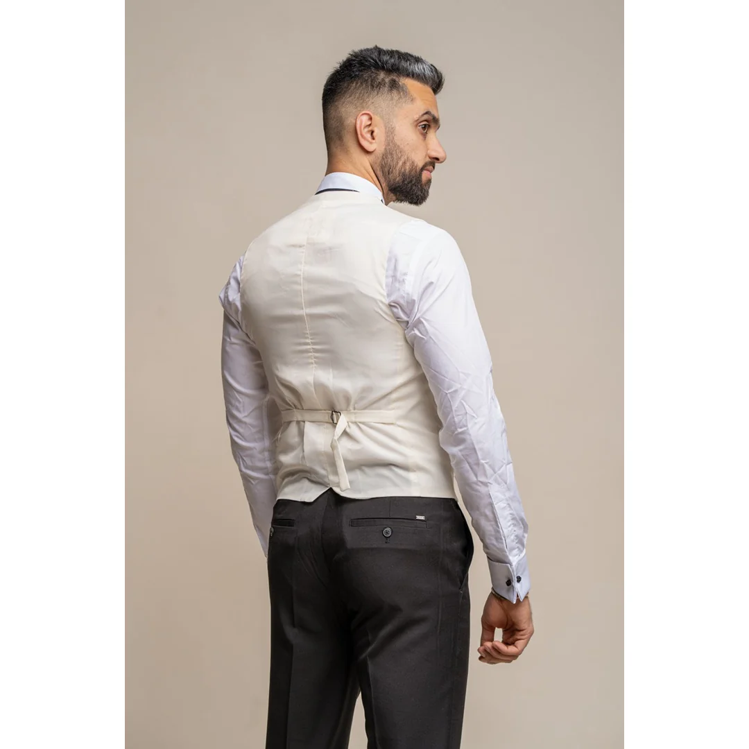 Marco - Men's Double Breasted Scoop Cream Waistcoat