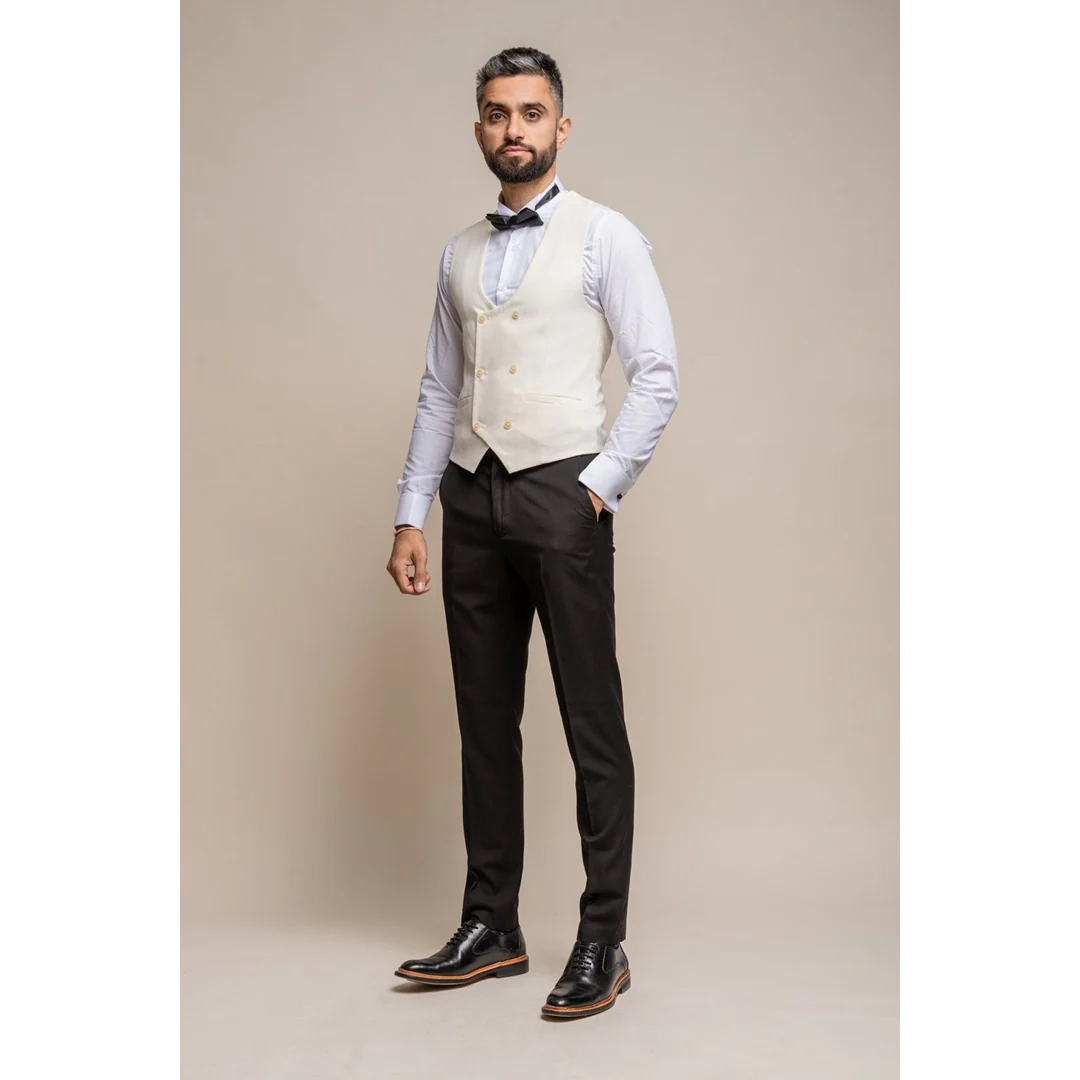 Marco - Men's Double Breasted Scoop Cream Waistcoat