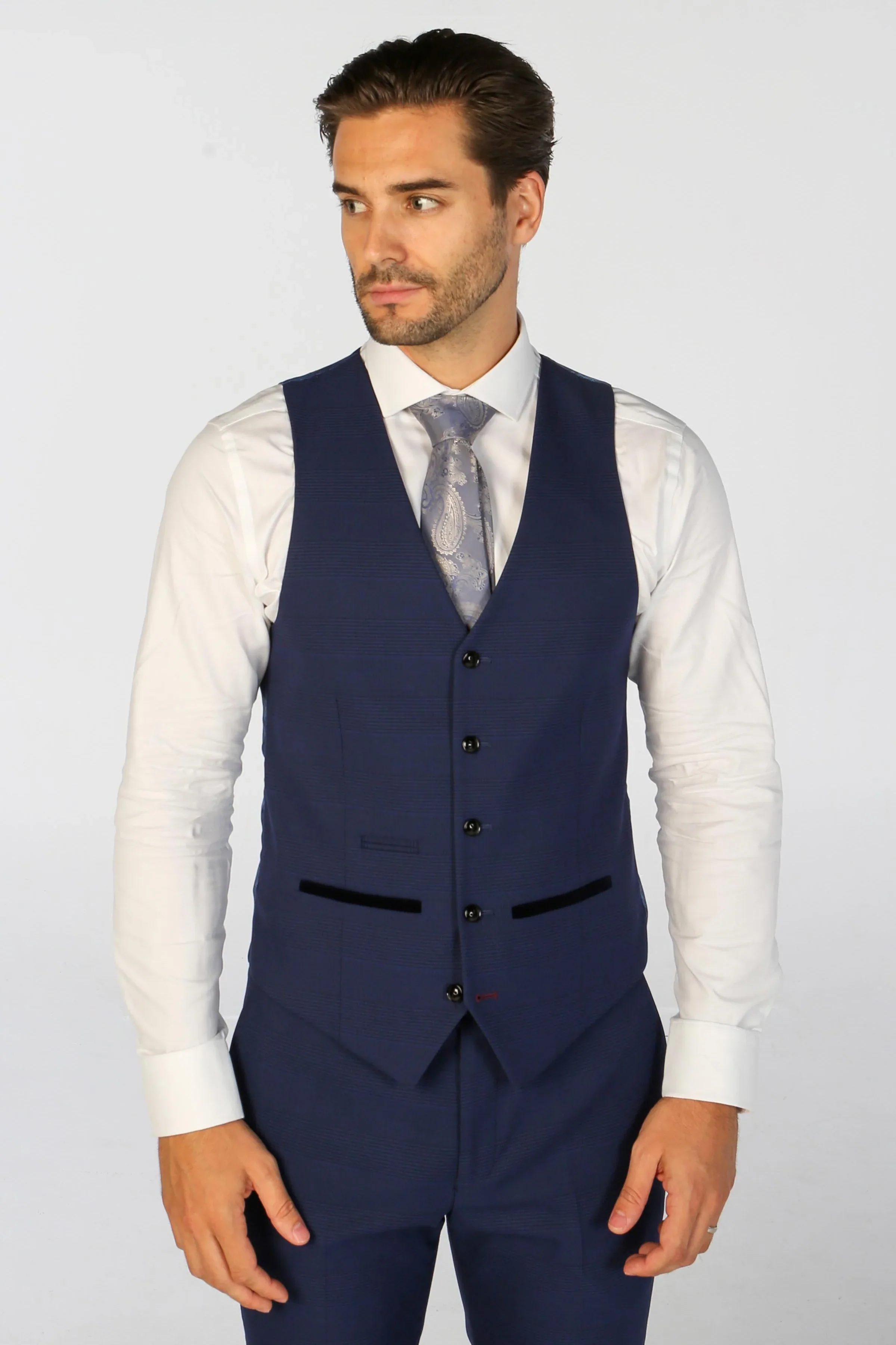 Mark - Men's Navy Blue Checked Tailored Fit Waistcoat