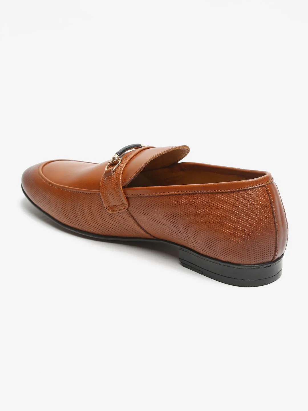 Men Tan Textured Genuine Leather Formal Slip-On Shoes