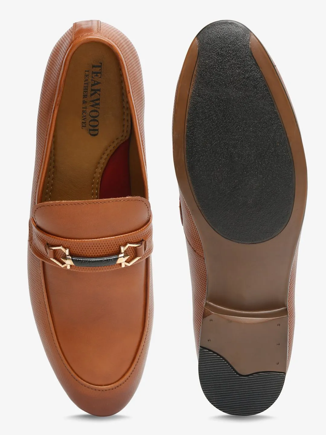 Men Tan Textured Genuine Leather Formal Slip-On Shoes