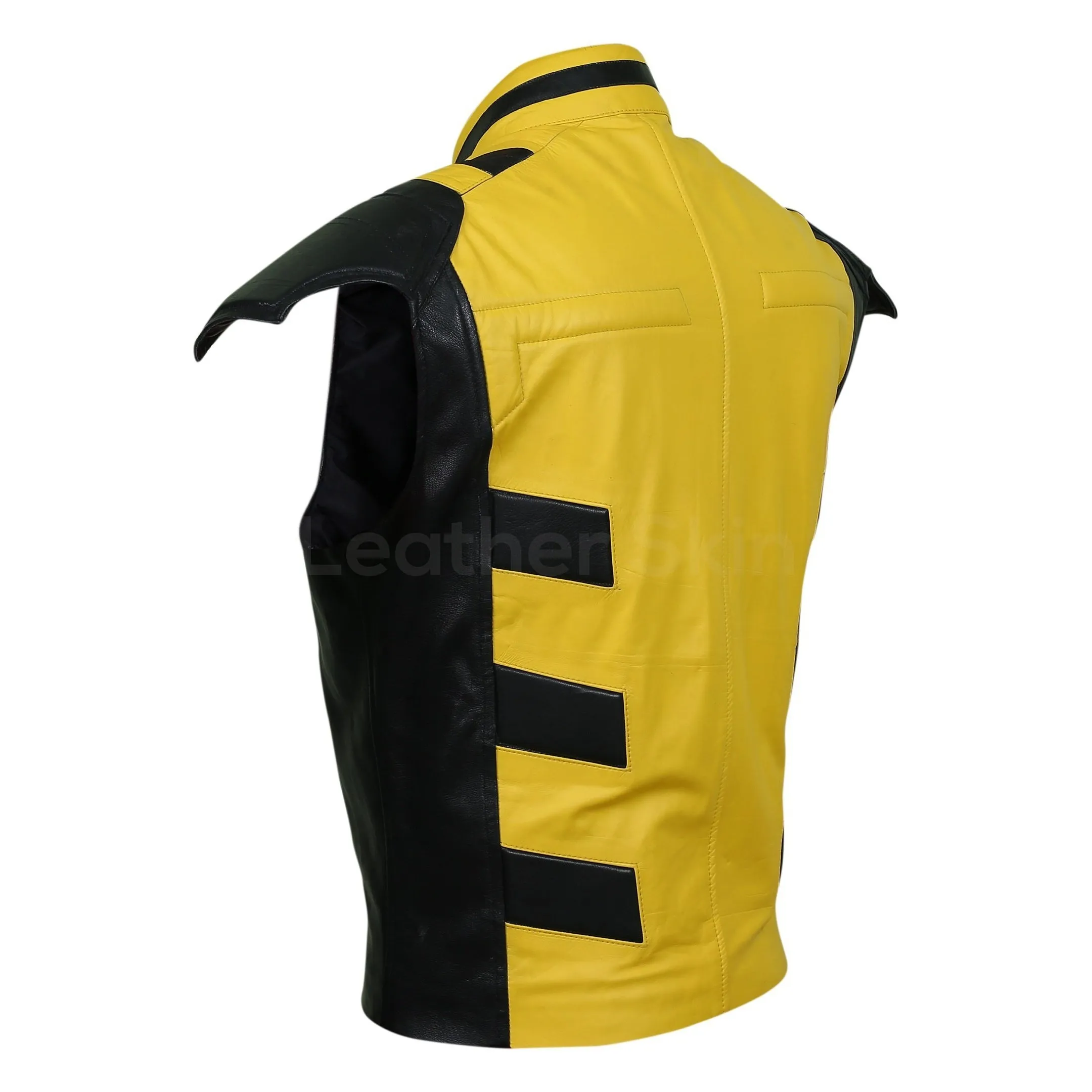 Men Yellow Leather Vest with Shoulder Support - Leather Skin Shop