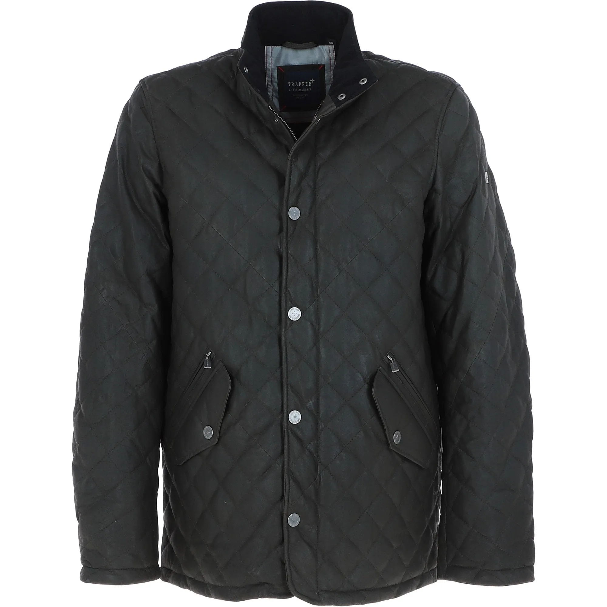 Men's Quilted Leather Jacket Olive: M-14