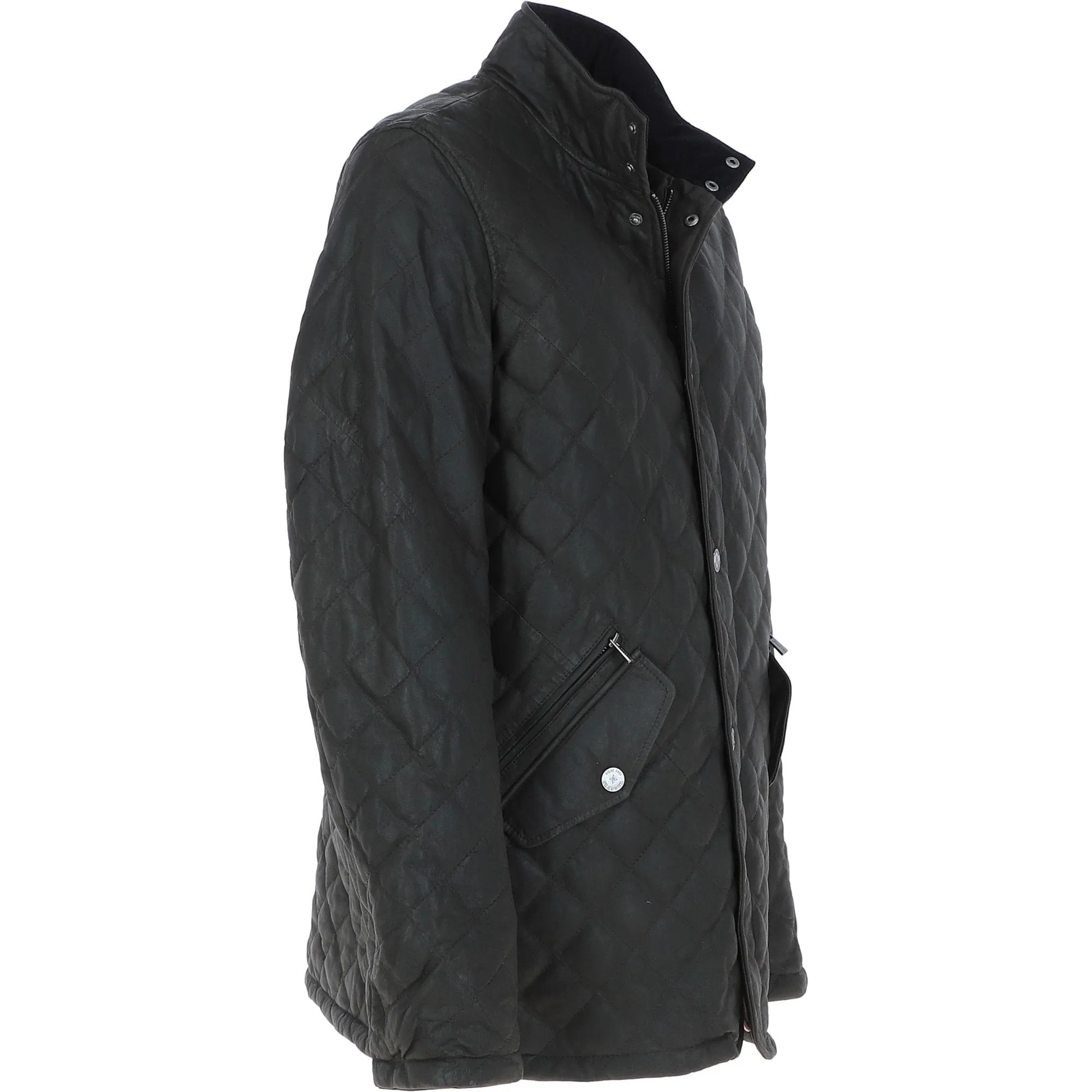 Men's Quilted Leather Jacket Olive: M-14