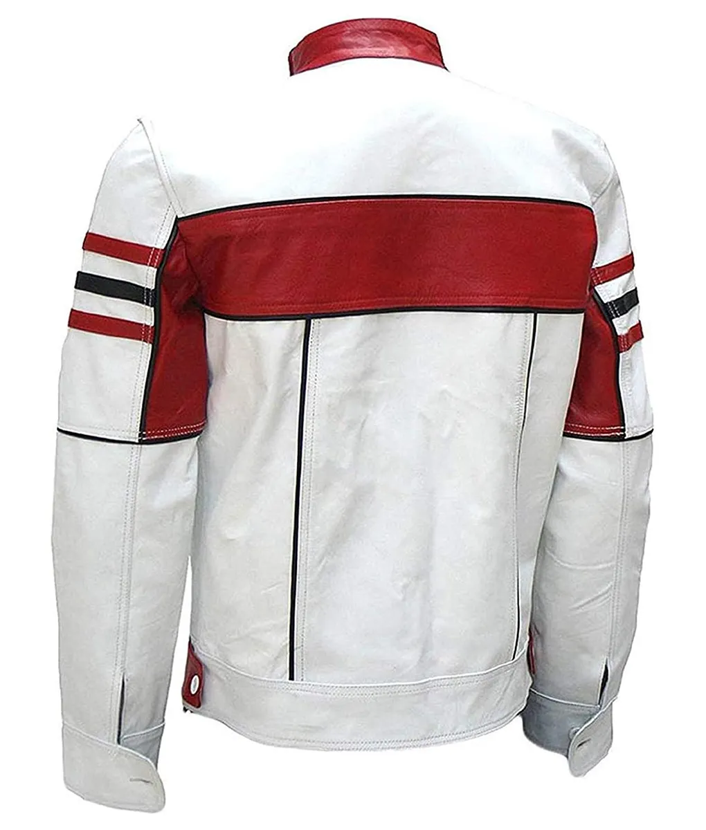 Men's Red & White Leather Cafe Racer Jacket | TLC