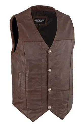 Men's Western Style Leather Vest w/ Buffalo Snaps & Interior Gun Pockets (Brown & Saddle Colors) - Horizon Leathers