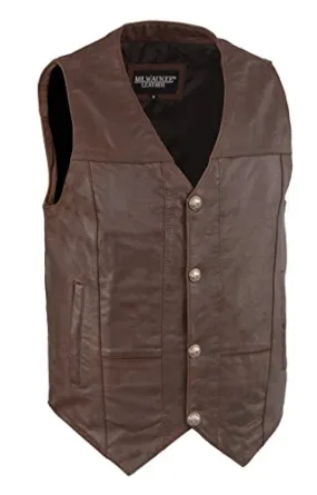 Men's Western Style Leather Vest w/ Buffalo Snaps & Interior Gun Pockets (Brown & Saddle Colors) - Horizon Leathers