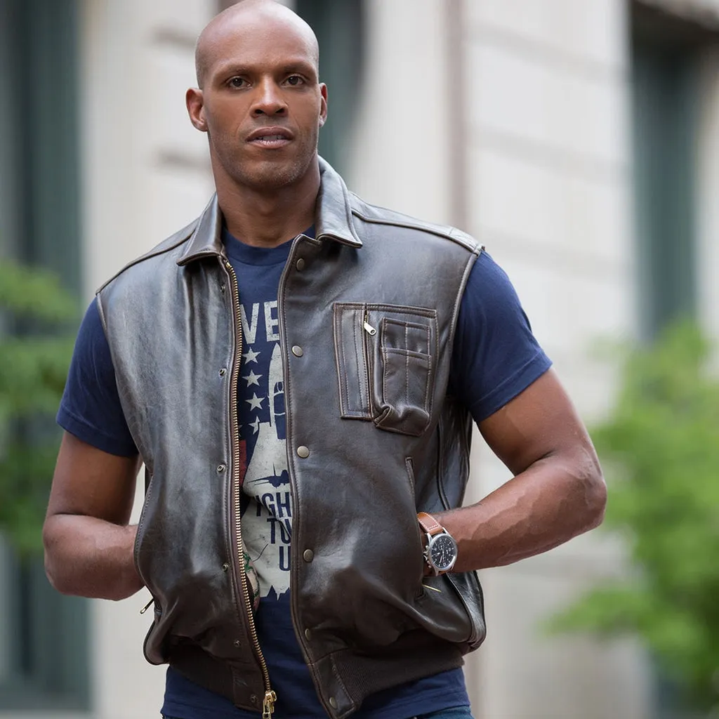 Men's Stearman Leather Vest - Vintage Lambskin | Cockpit USA