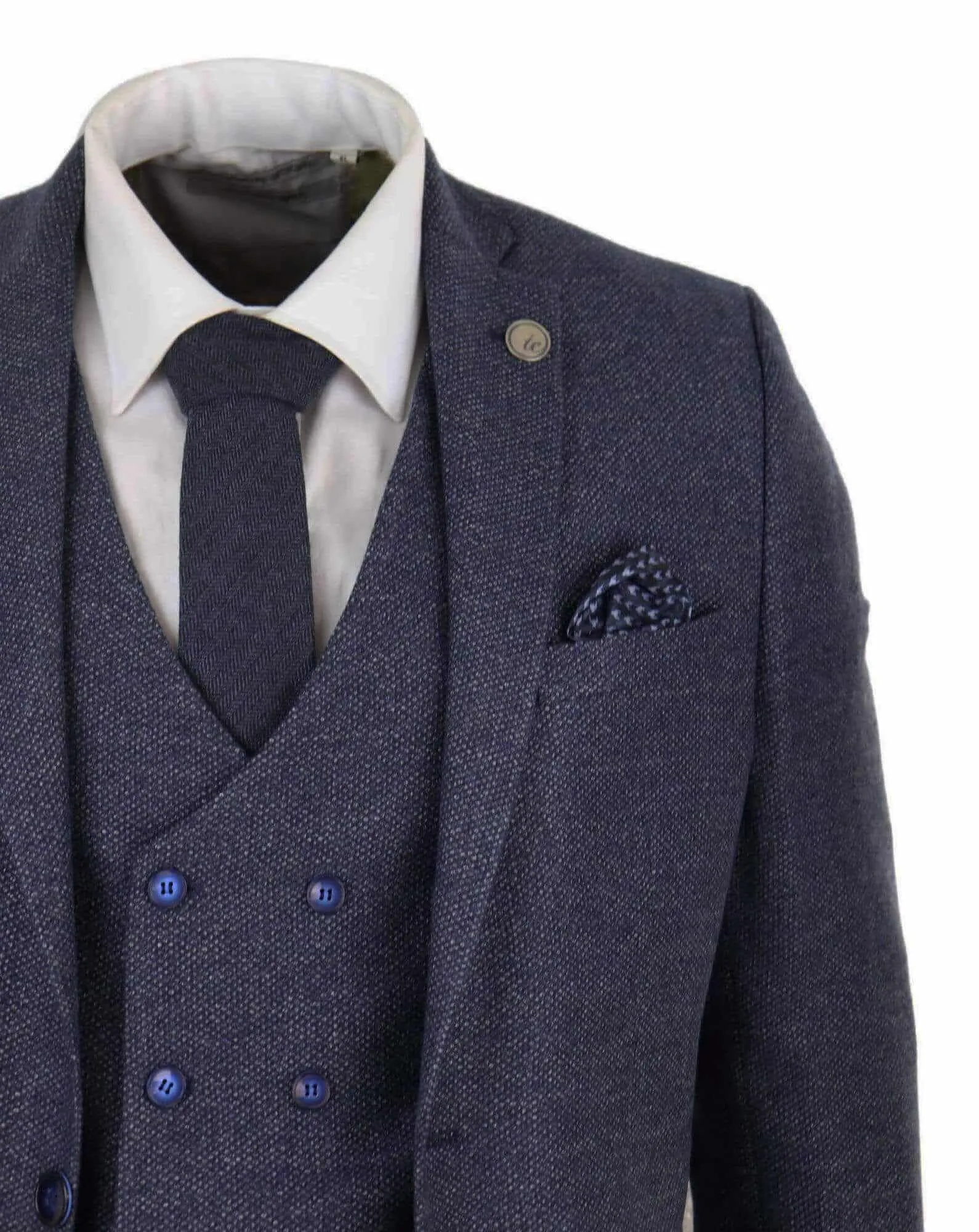 Mens 3 Piece Navy Suit with Double Breasted Waistcoat