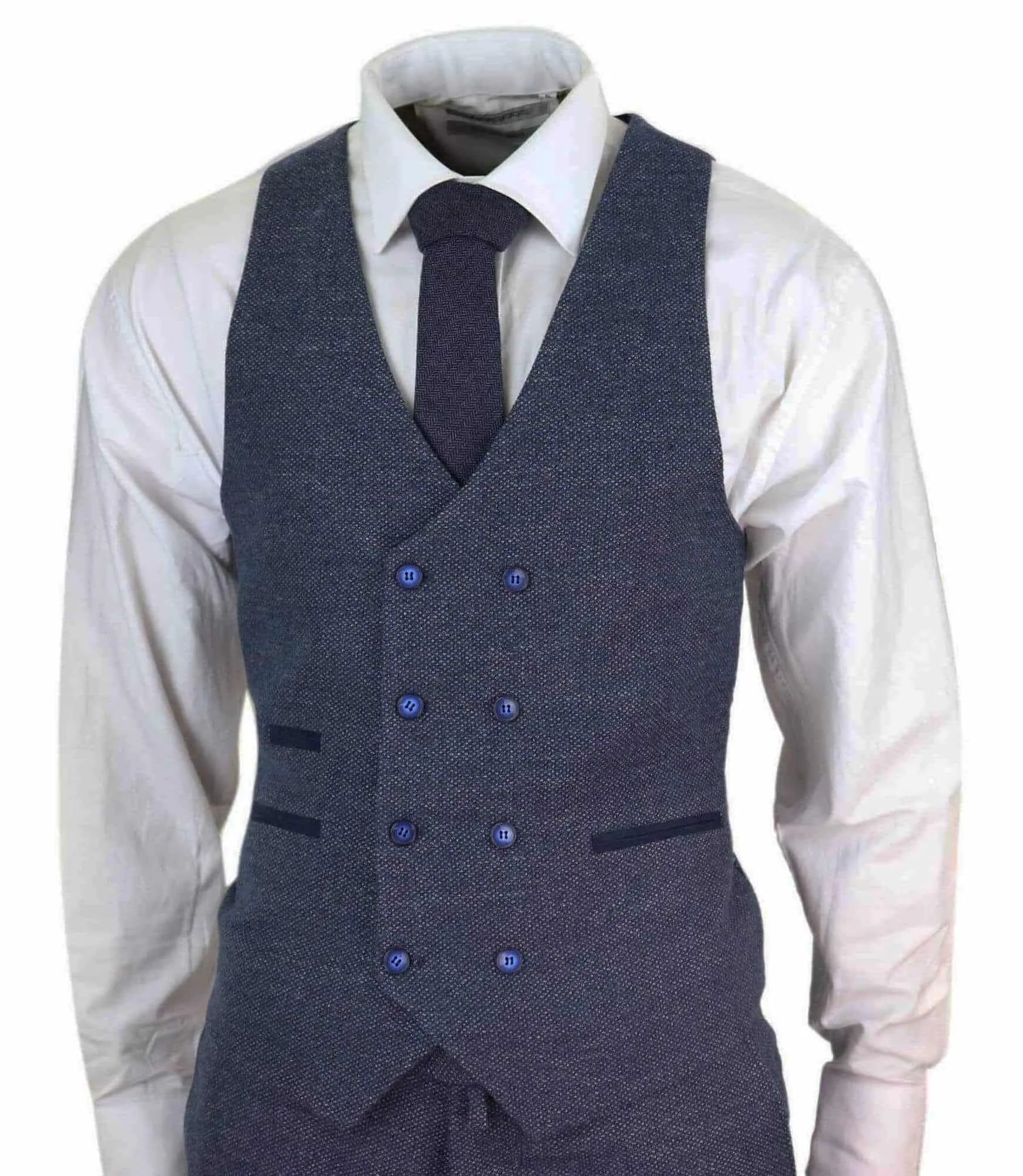 Mens 3 Piece Navy Suit with Double Breasted Waistcoat