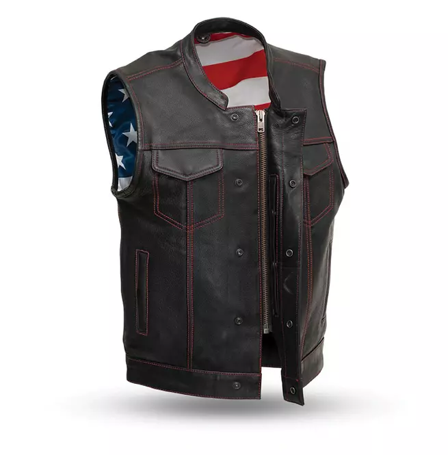 Men's American Flag Liner Naked Cowhide Leather Motorcycle Vest