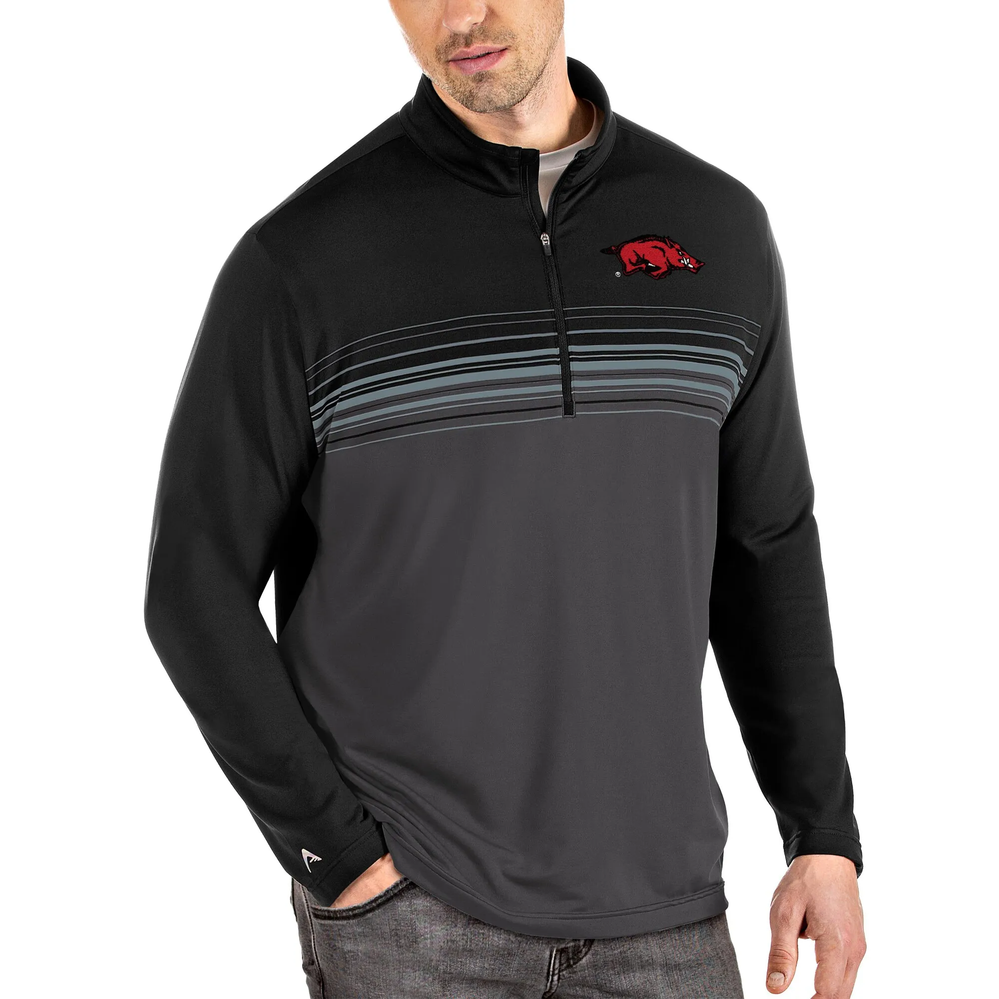 Men's Antigua Black/Gray Arkansas Razorbacks Big & Tall Pace Quarter-Zip Pullover Jacket