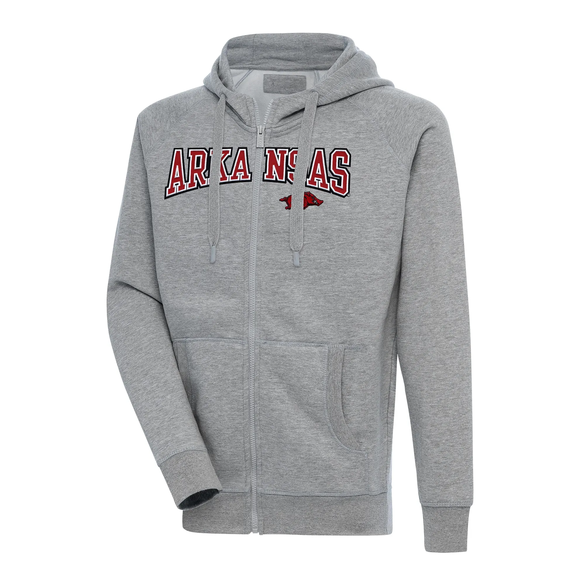 Men's Antigua Heather Gray Arkansas Razorbacks Big & Tall Victory Raglan Full-Zip Hoodie Jacket