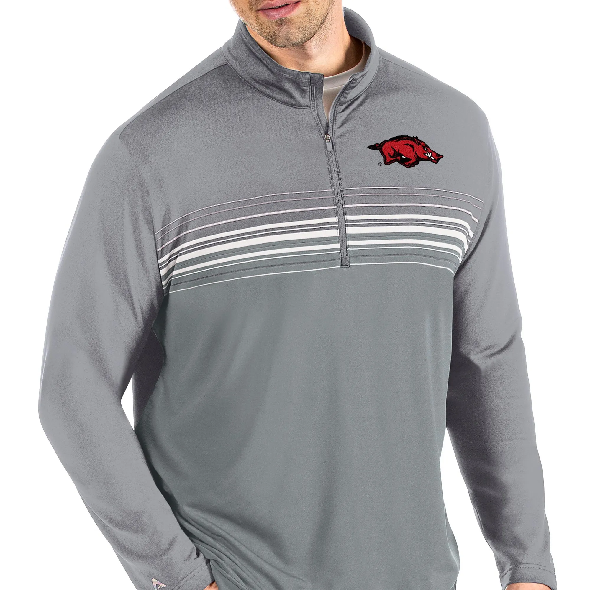 Men's Antigua Steel/Gray Arkansas Razorbacks Pace Quarter-Zip Pullover Jacket