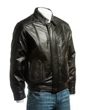 Men's Black Simple Blouson Style Leather Jacket with Elasticated Waist: Giuliano