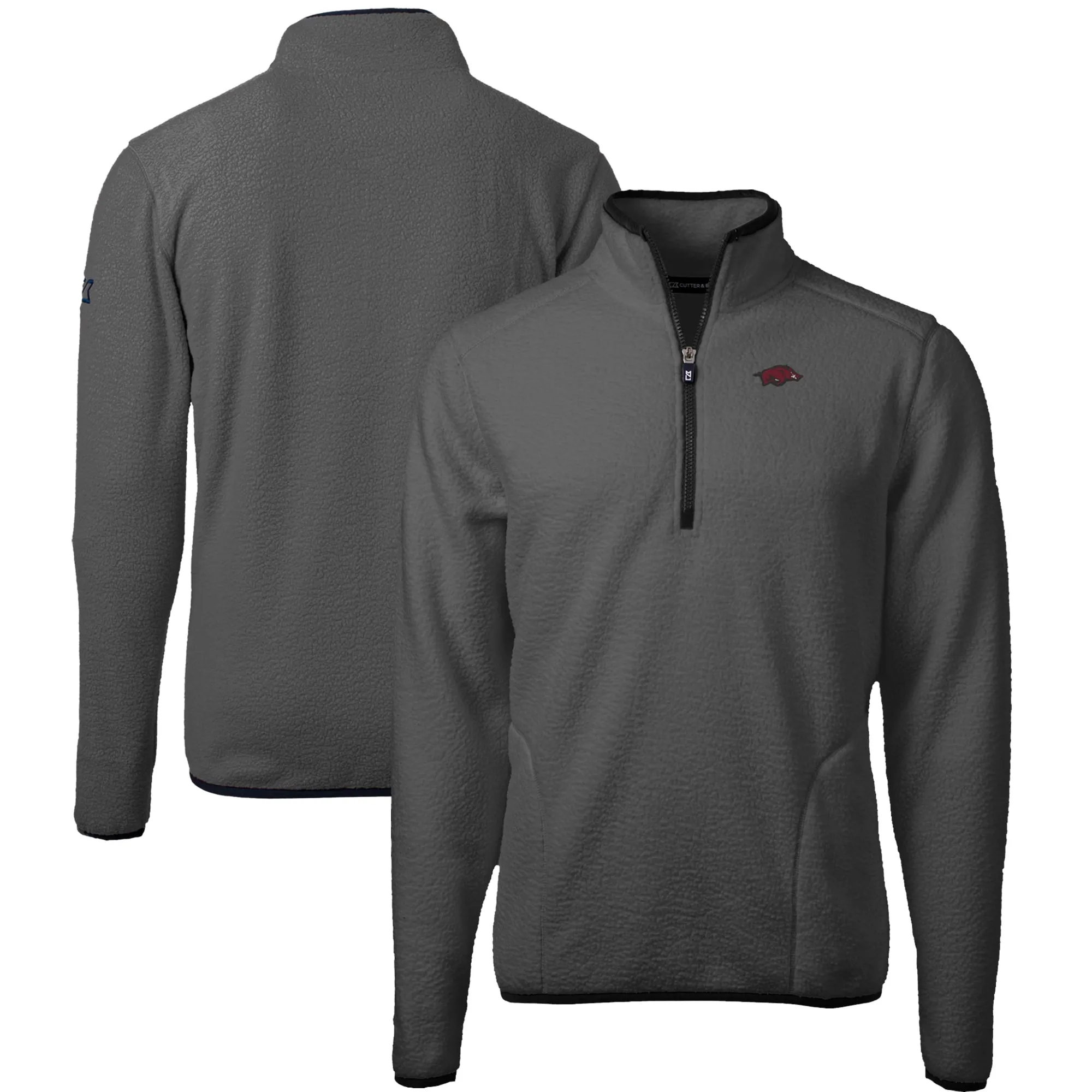 Men's Cutter & Buck  Gray/Black Arkansas Razorbacks Cascade Eco Sherpa Fleece Quarter-Zip Pullover Jacket