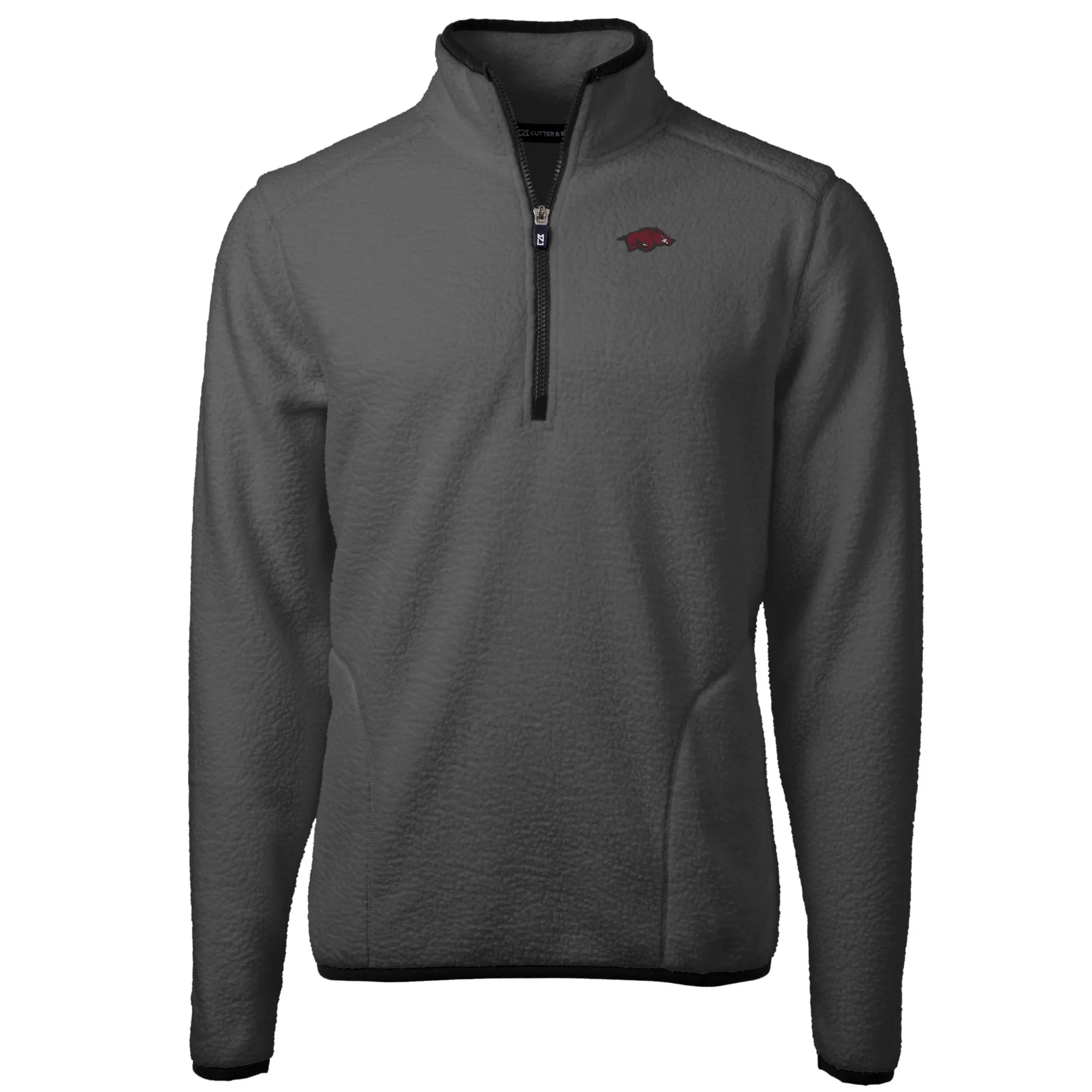 Men's Cutter & Buck  Gray/Black Arkansas Razorbacks Cascade Eco Sherpa Fleece Quarter-Zip Pullover Jacket