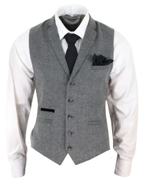 Mens Dark Grey Herringbone Tweed Waistcoat