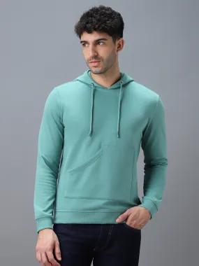 Men's Green Cotton Solid Hooded Neck Sweatshirt