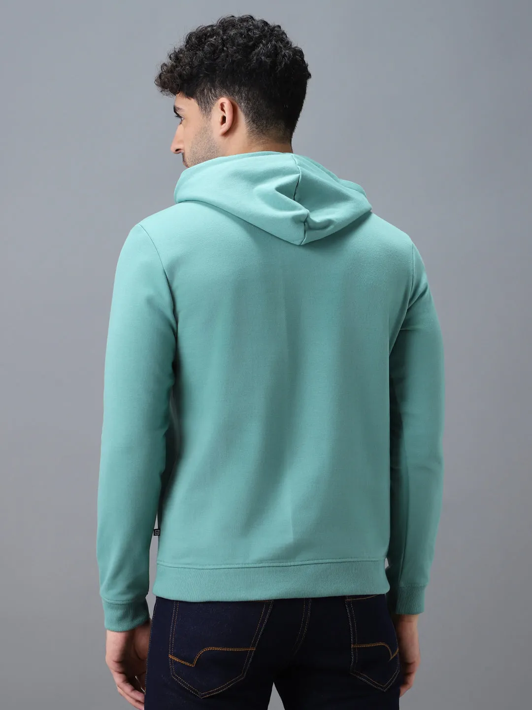 Men's Green Cotton Solid Hooded Neck Sweatshirt