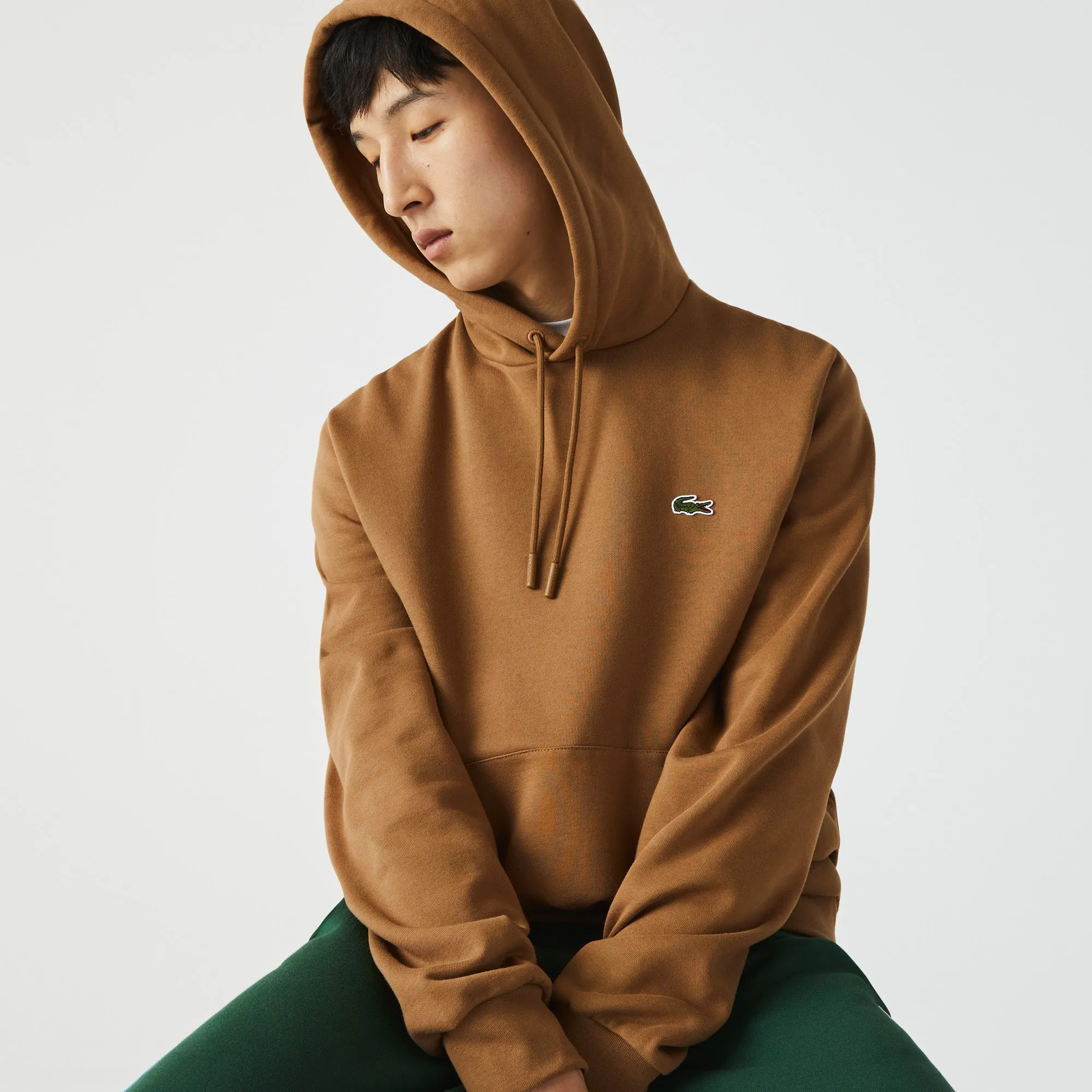 Men's Lacoste Organic Cotton Hooded Sweatshirt Brown