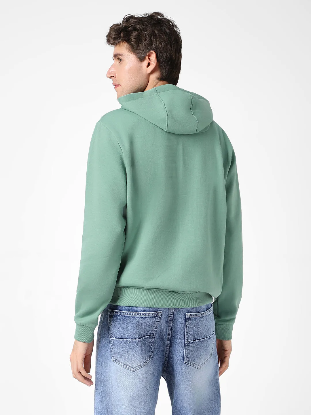 Men's Light Green Cotton Solid Hooded Neck Sweatshirt