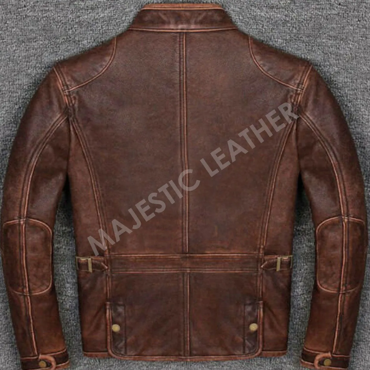 Men’s Motorcycle Biker Vintage Cafe Racer Distressed Brown Real Leather Jacket