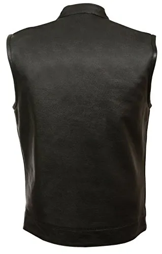 Mens Motorcycle Rider Son of Anarchy Club Leather Club Vest W/Zipper & GUNPOCKET - Horizon Leathers