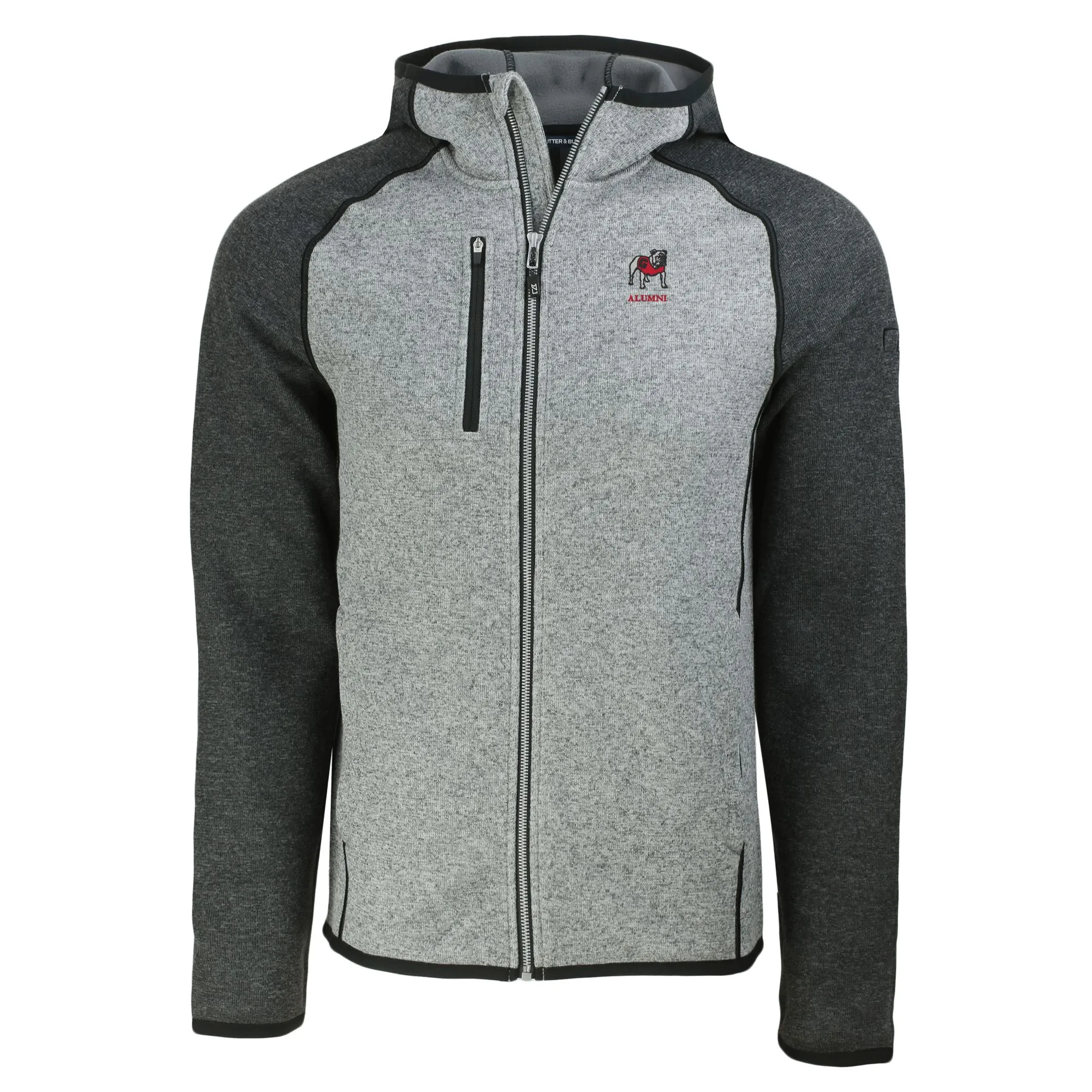 Men's Cutter & Buck Heather Gray Georgia Bulldogs Alumni Logo Mainsail Full-Zip Hooded Jacket