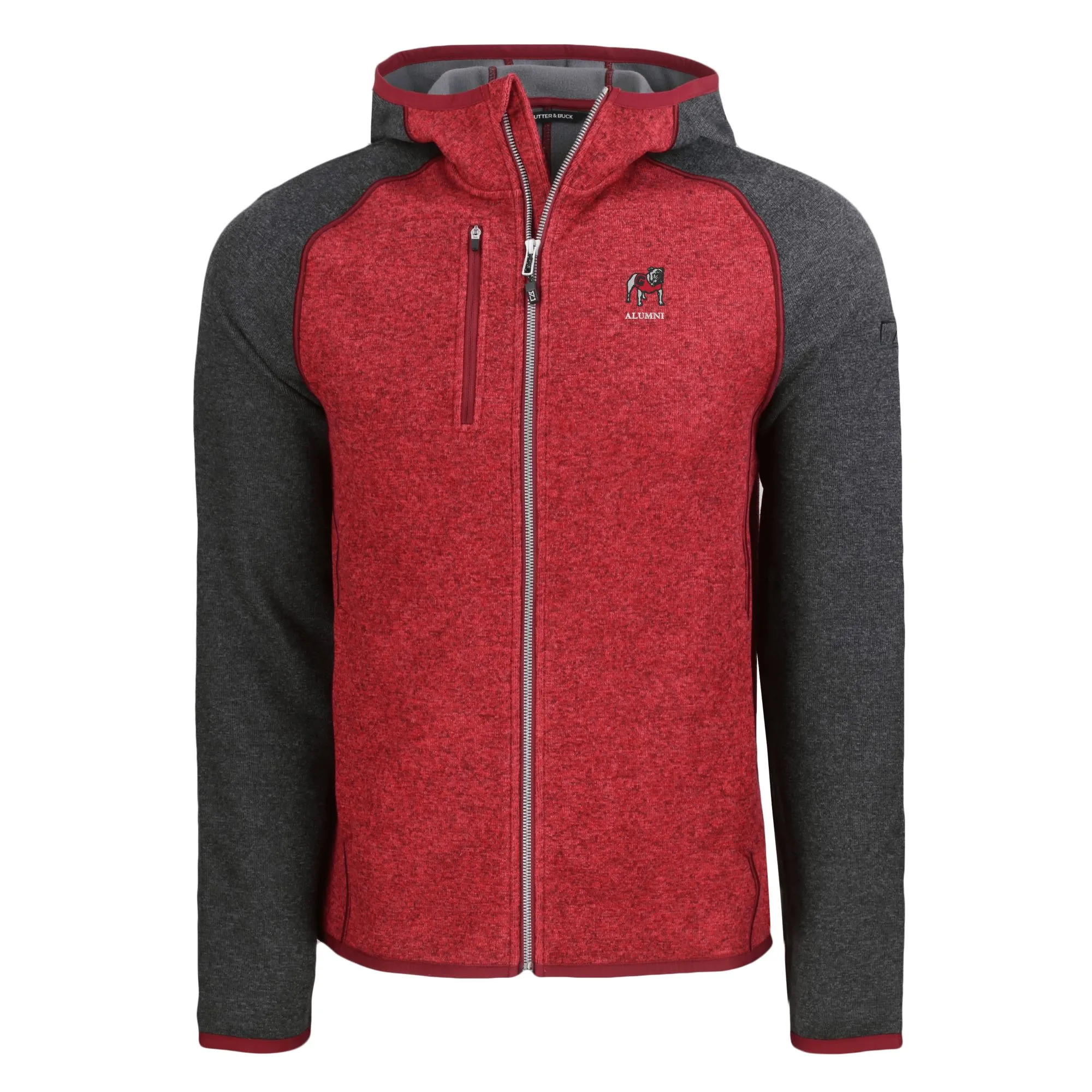 Men's Cutter & Buck Heather Red Georgia Bulldogs Alumni Logo Mainsail Full-Zip Hooded Jacket