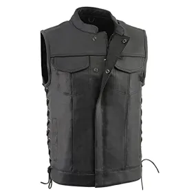 Milwaukee Leather LKM3712 Men's Side Lace Front Snap and Zipper Leather Club Vest - Horizon Leathers