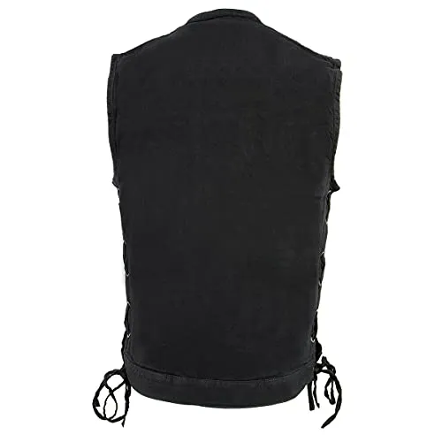 Milwaukee Leather MDM3002 Men's Black Side Lace Denim Club Style Vest with Hidden Zipper - Horizon Leathers