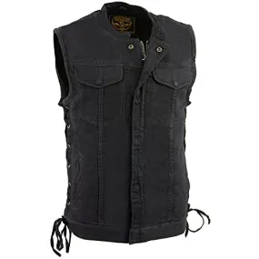 Milwaukee Leather MDM3002 Men's Black Side Lace Denim Club Style Vest with Hidden Zipper - Horizon Leathers