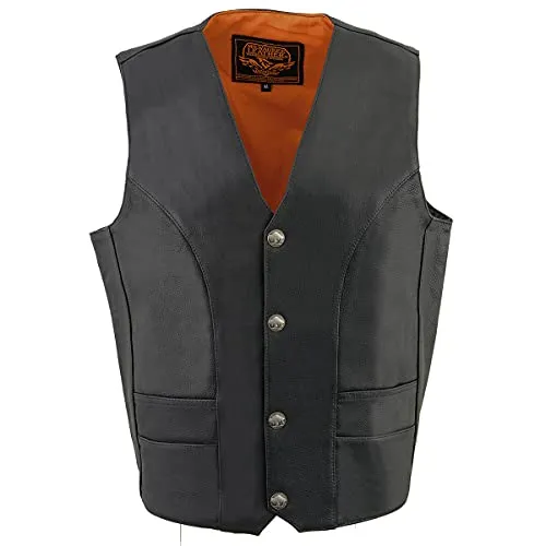 Milwaukee Leather ML1368 Men's Classic Black Leather Vest with Buffalo Nickel Snaps - Horizon Leathers