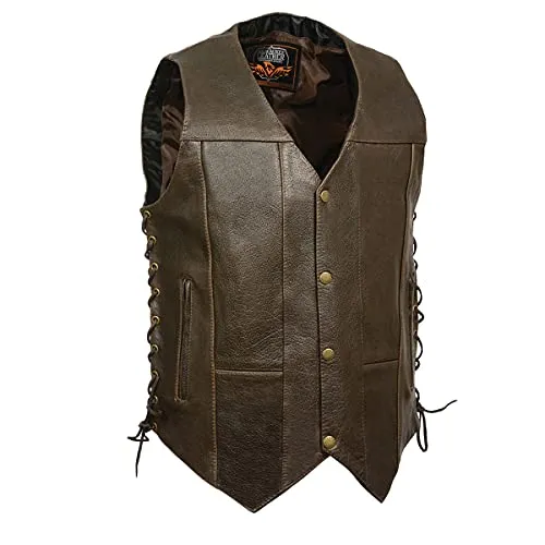 Milwaukee Leather ML1391RT Men's Retrown Brown 10 Pocket Side Lace Leather Vest - Horizon Leathers