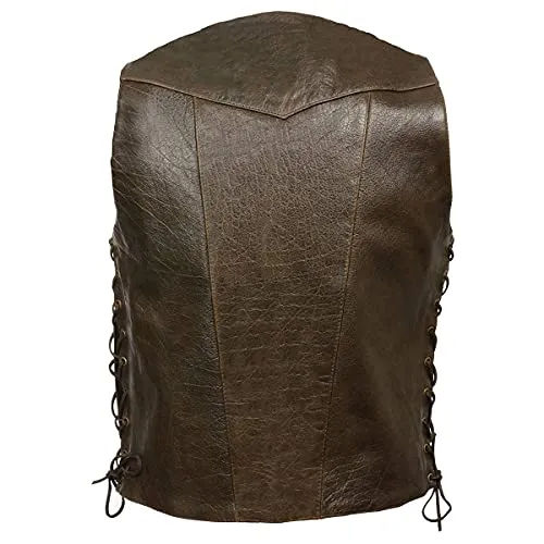 Milwaukee Leather ML1391RT Men's Retrown Brown 10 Pocket Side Lace Leather Vest - Horizon Leathers