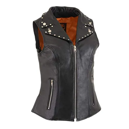 Milwaukee Leather MLL4503 Ladies Black Leather Vest with Riveted Lapel Collar - Horizon Leathers