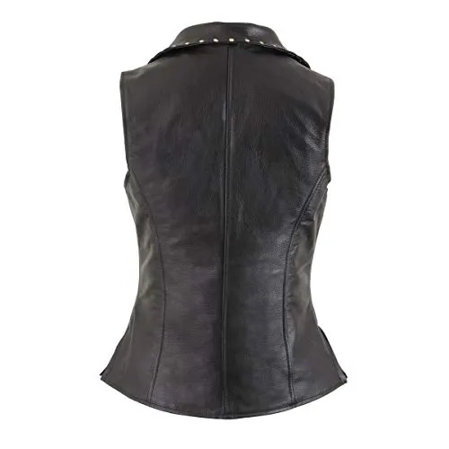 Milwaukee Leather MLL4503 Ladies Black Leather Vest with Riveted Lapel Collar - Horizon Leathers