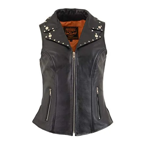 Milwaukee Leather MLL4503 Ladies Black Leather Vest with Riveted Lapel Collar - Horizon Leathers